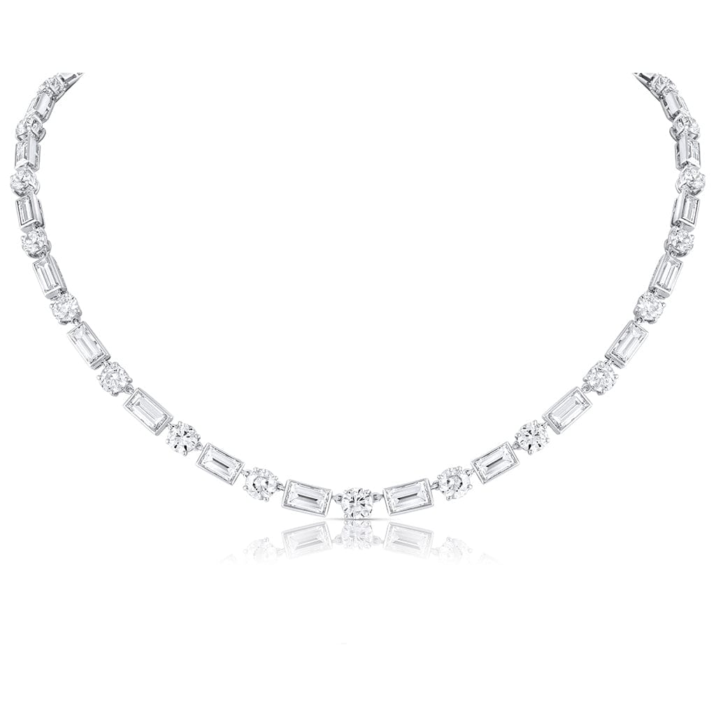 Platinum 15ctw Graduated Diamond Round and Emerald-Cut Necklace - Estate