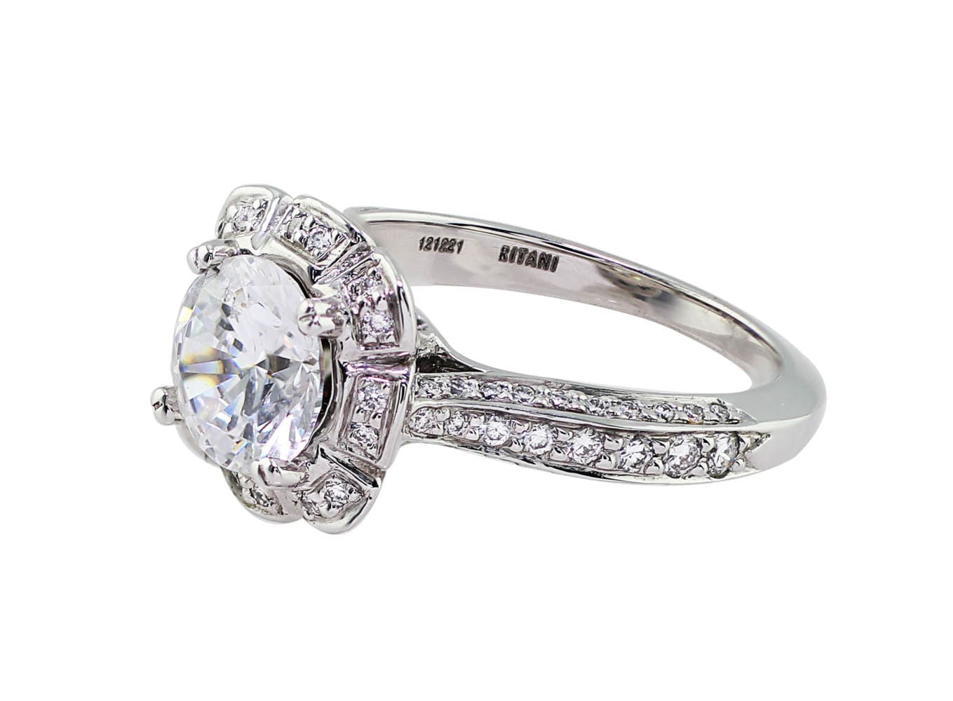 Ritani 18k White Gold Floral Diamond Ring