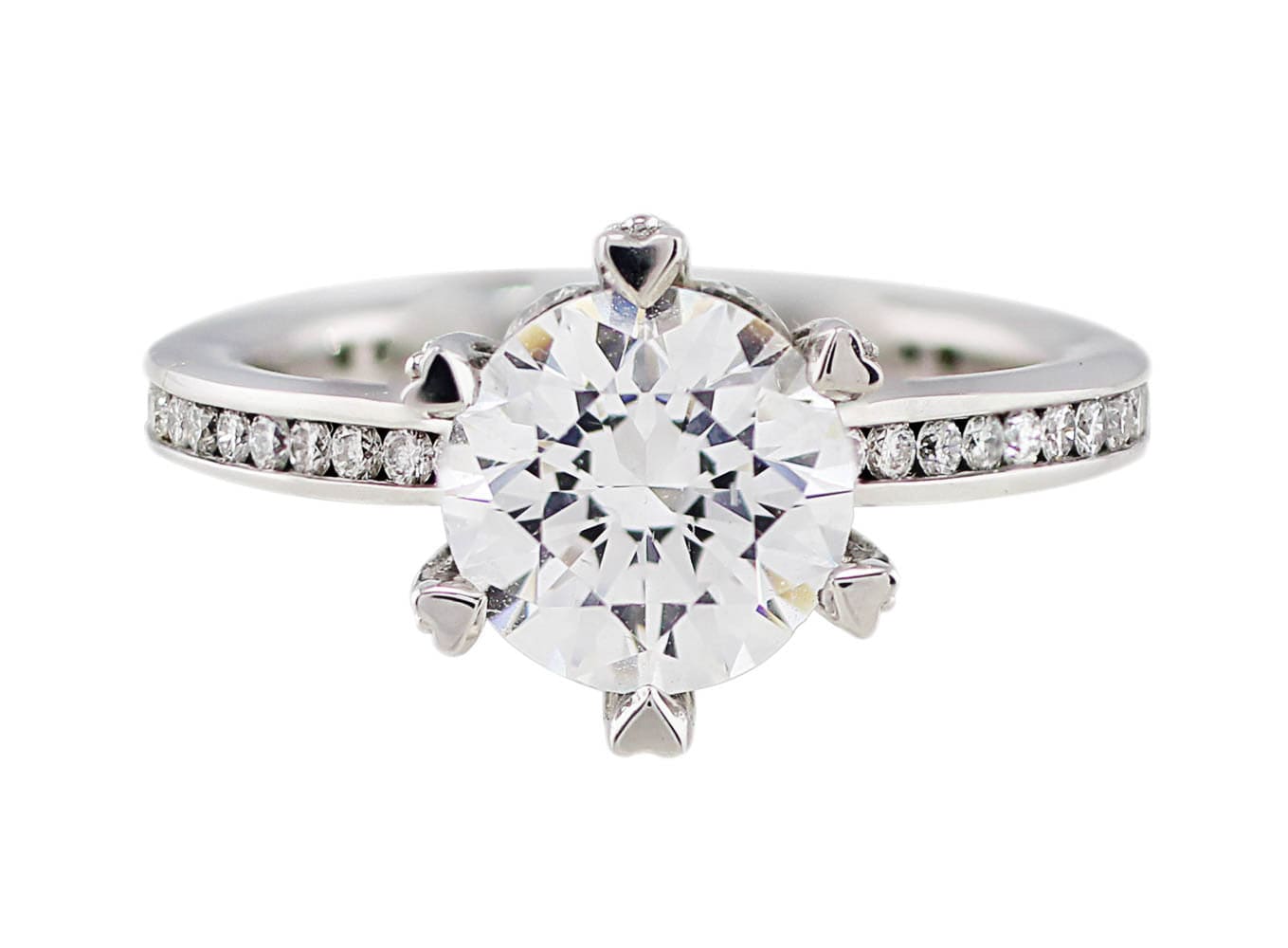 Ritani 18k White Gold Heart Prong Diamond Set Ring