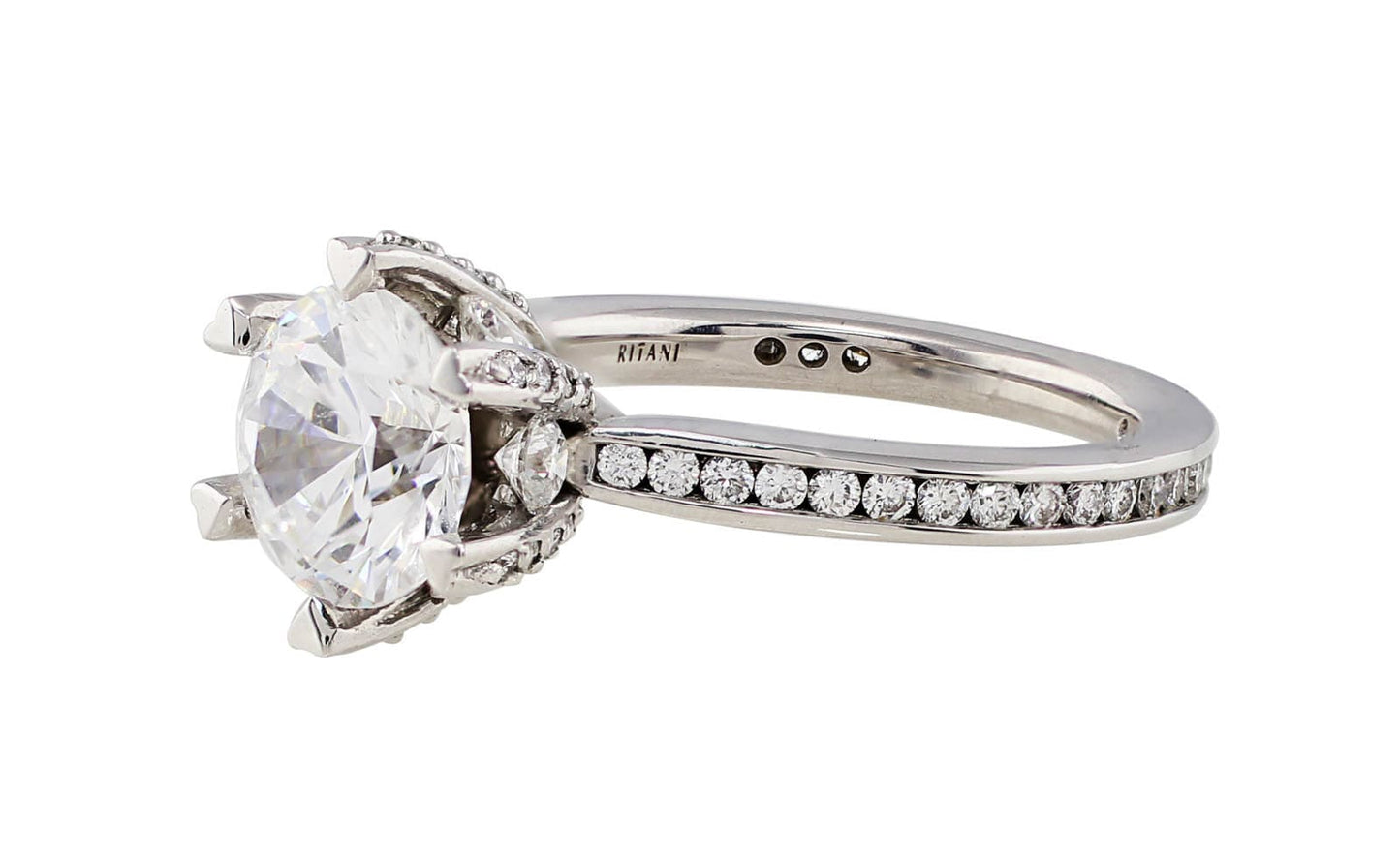 Ritani 18k White Gold Heart Prong Diamond Set Ring