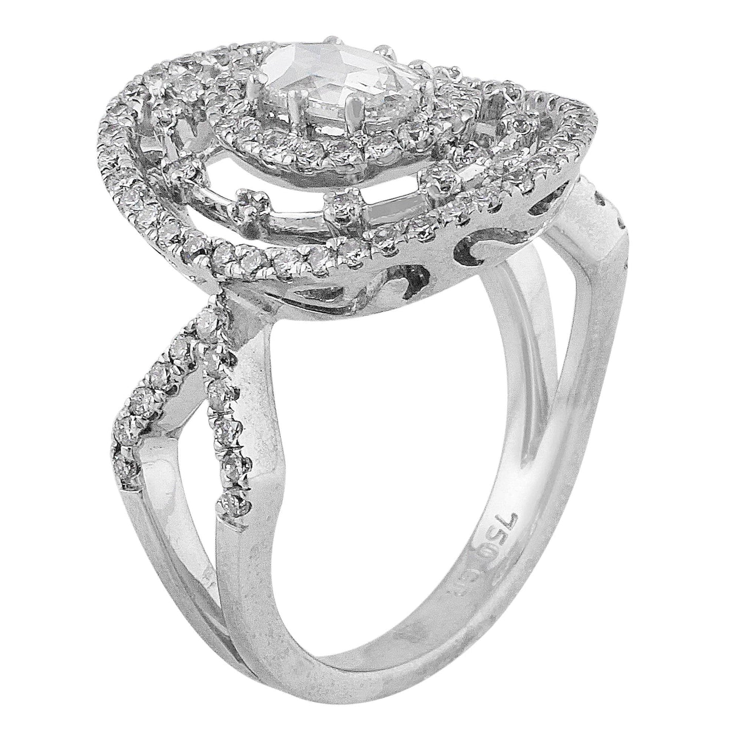 Estate 18k White Gold Split Shank Oval Diamond Ring