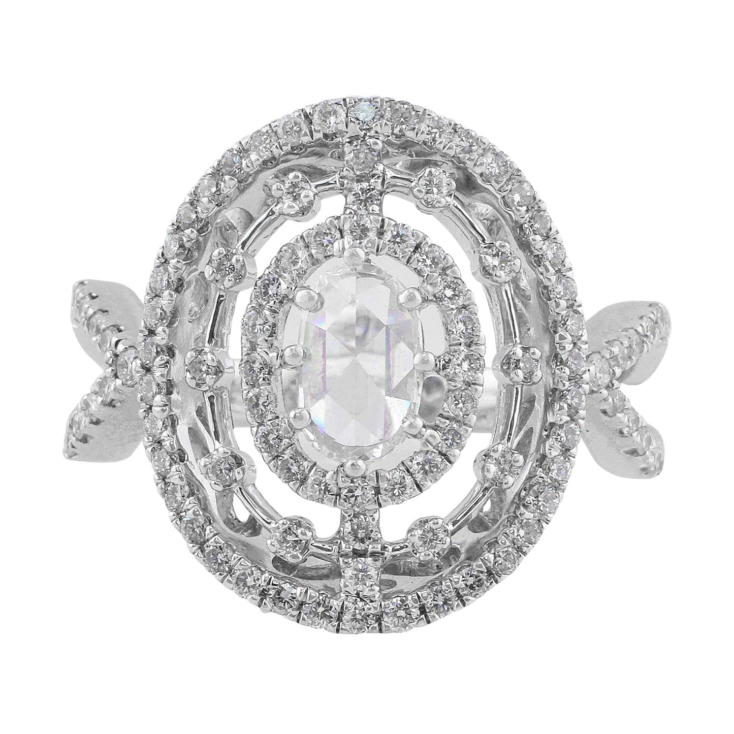 Estate 18k White Gold Split Shank Oval Diamond Ring