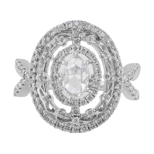 Estate 18k White Gold Split Shank Oval Diamond Ring