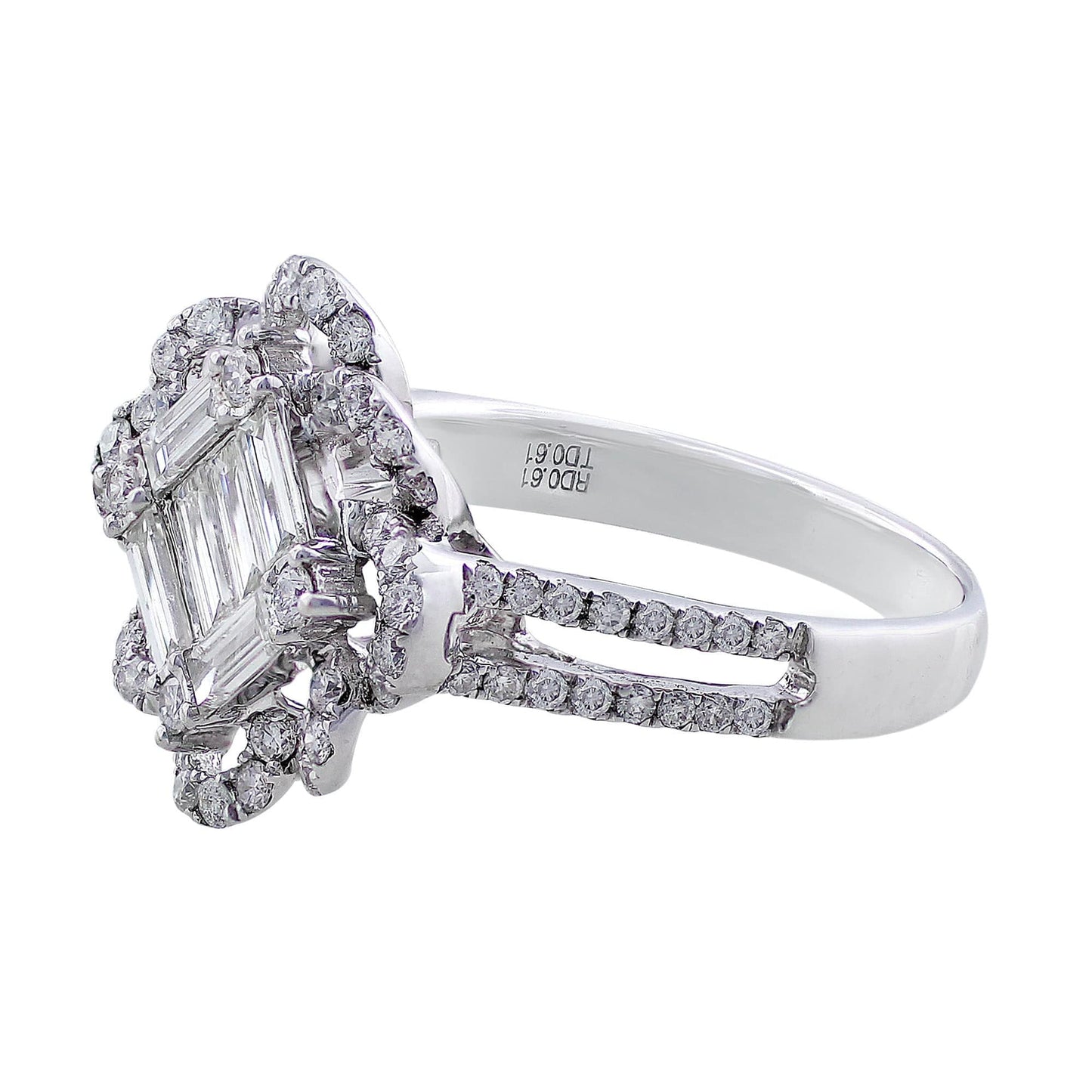 18k White Gold Square Center Floral Loop Bezel Diamond Ring