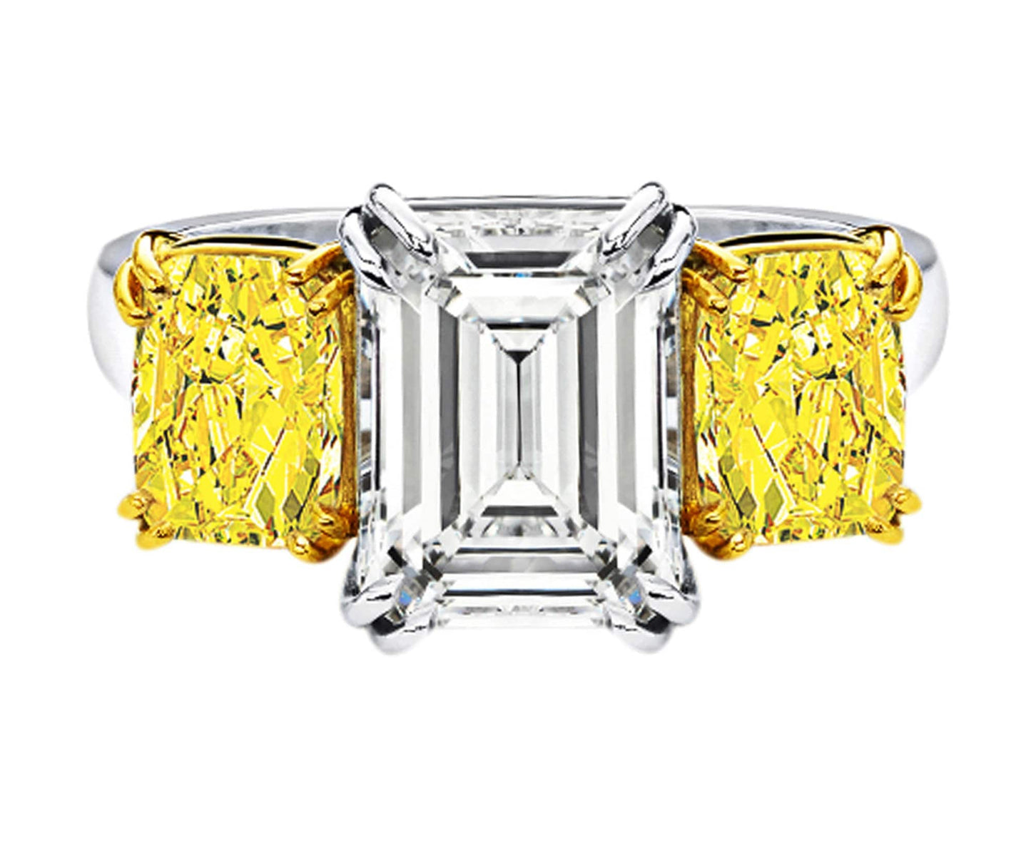 Rivière Platinum 5ct Emerald Cut Diamond with Fancy Vivid Yellow Diamond Ring