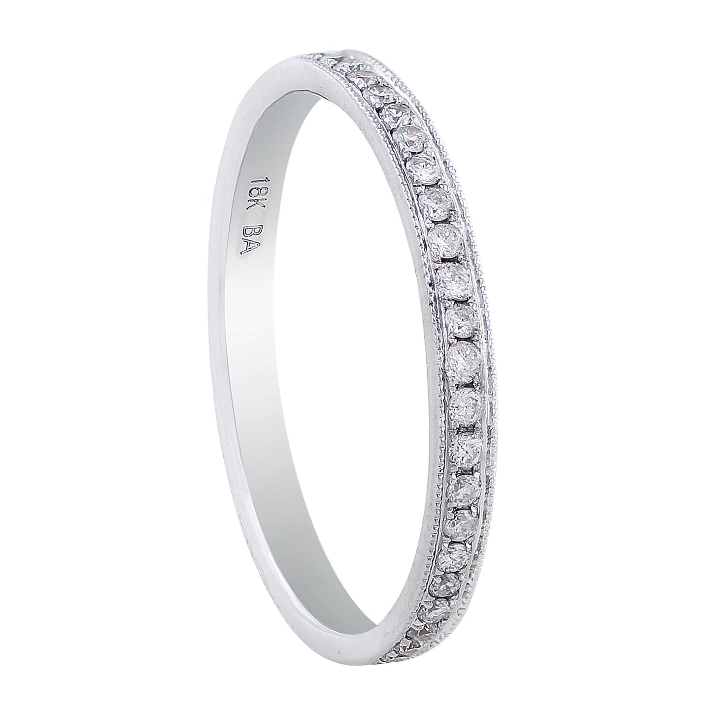 18k White Gold Single Row Diamond Wedding Band