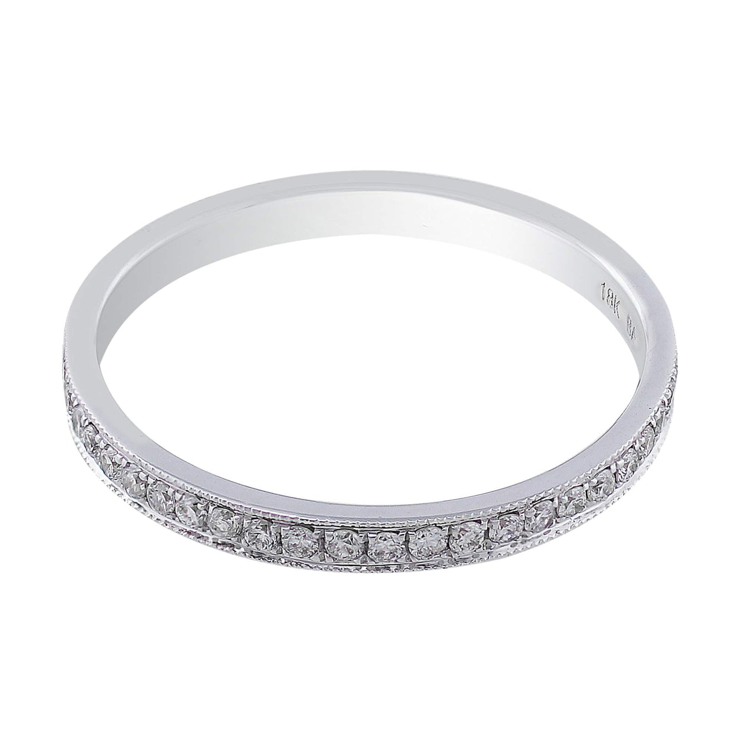 18k White Gold Single Row Diamond Wedding Band