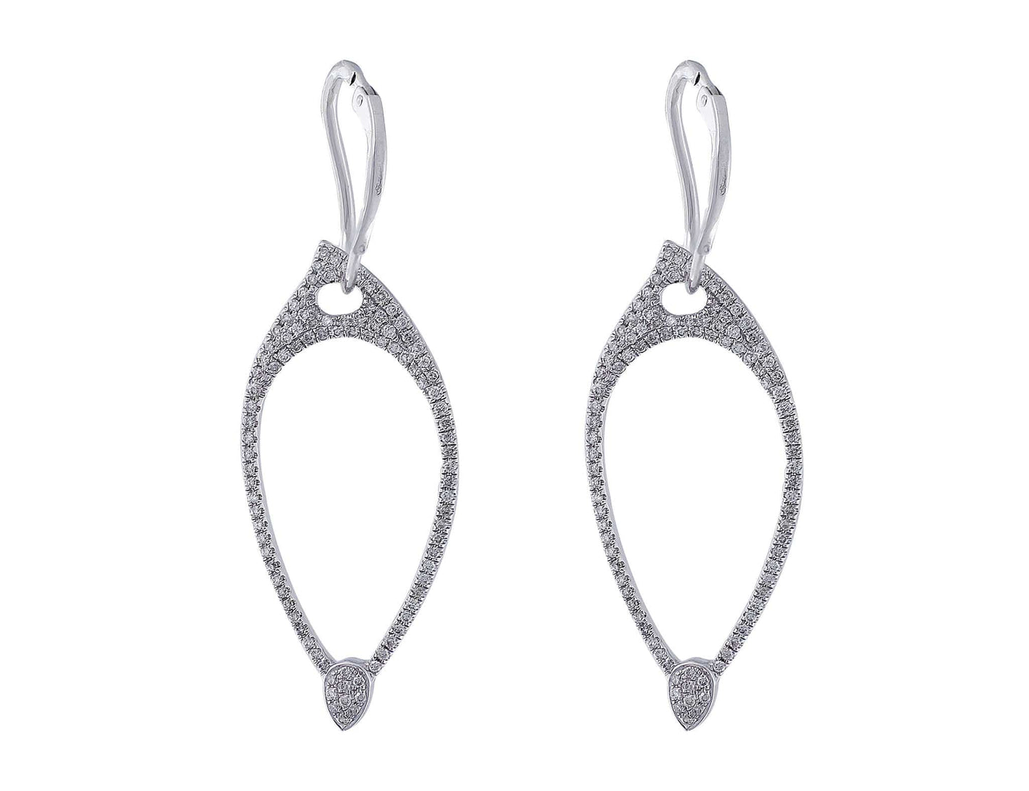 18k White Gold Almond-shaped Long Drop Pave Diamond Earrings