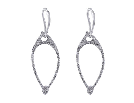 18k White Gold Almond-shaped Long Drop Pave Diamond Earrings