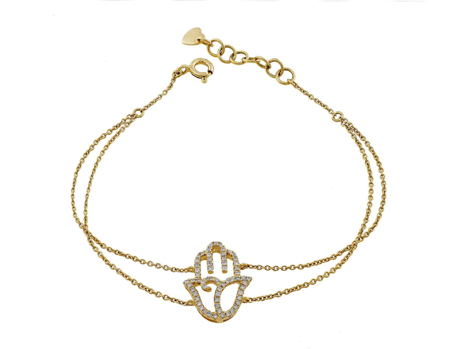 Yellow Gold Diamond Hamsa Double Chain Bracelet