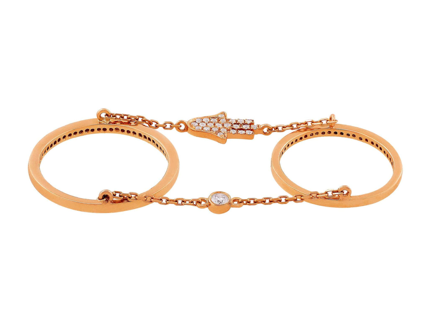 Rose Gold Diamond Hamsa Double Ring with Chain