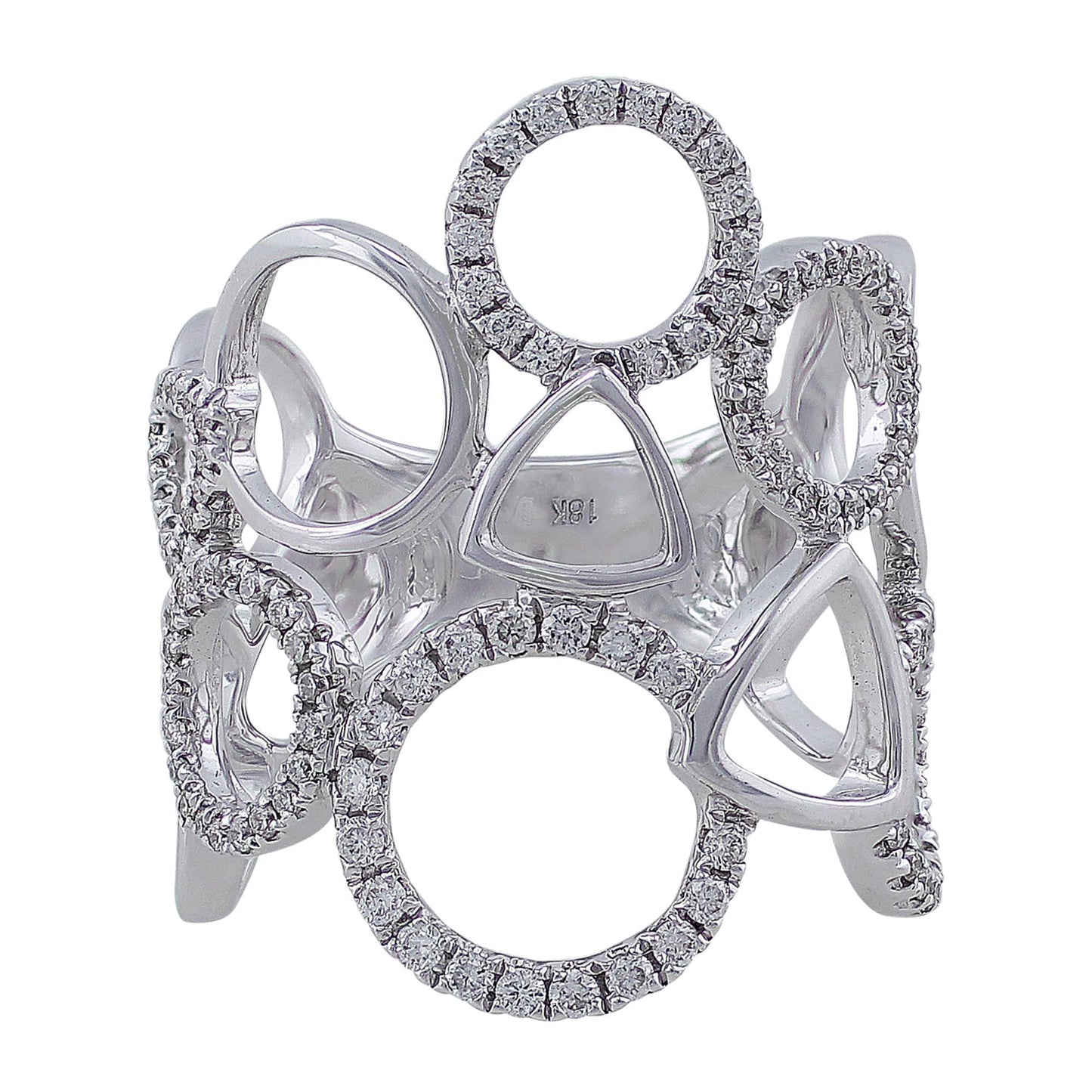 18k White Gold Multishape Openwork Pave Diamond Ring