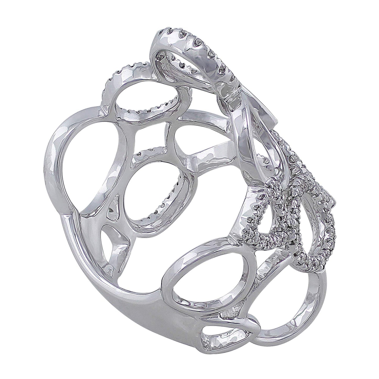 18k White Gold Multishape Openwork Pave Diamond Ring