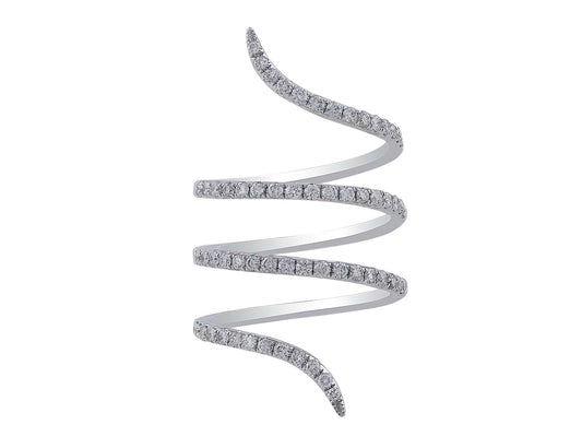 18k White Gold Long Pave Diamond Spiral Ring