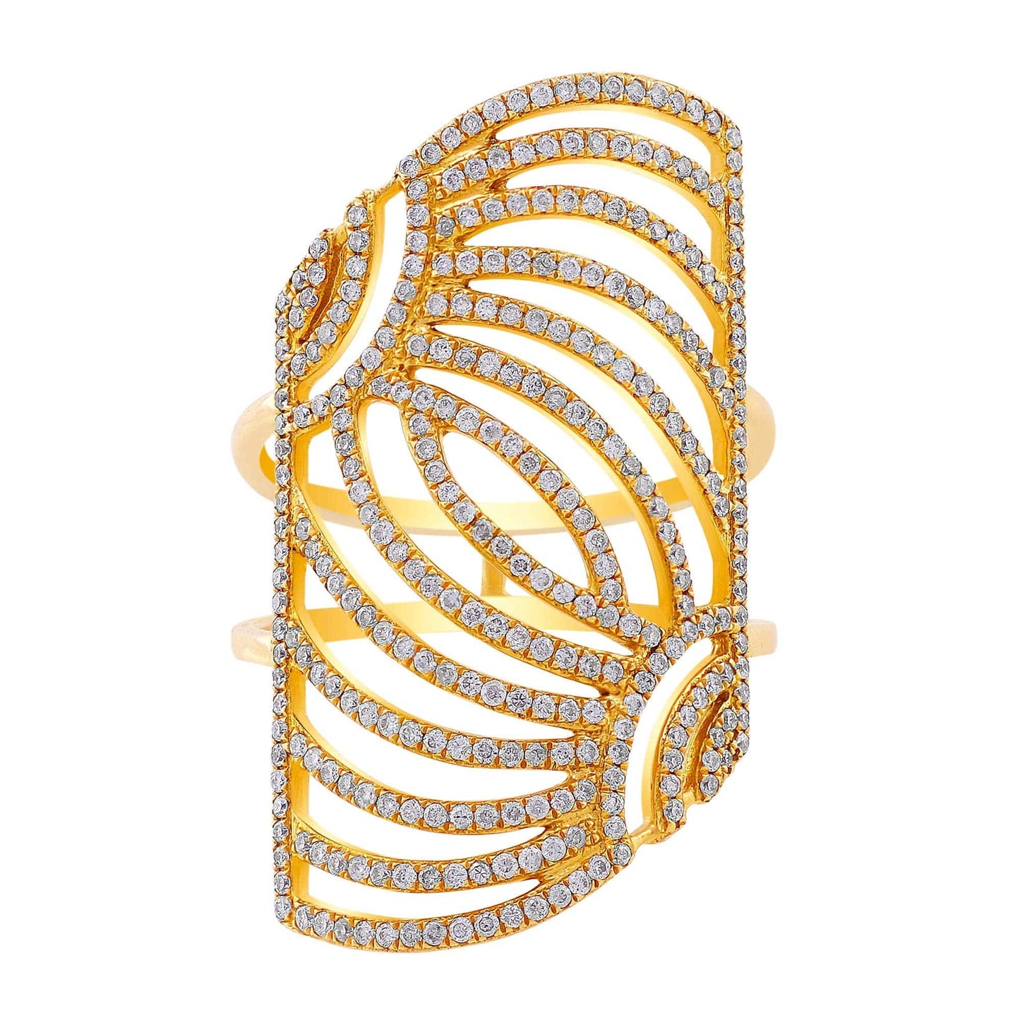 18 Karat Yellow Gold Diamond Slanted Rectangular Openwork Ring