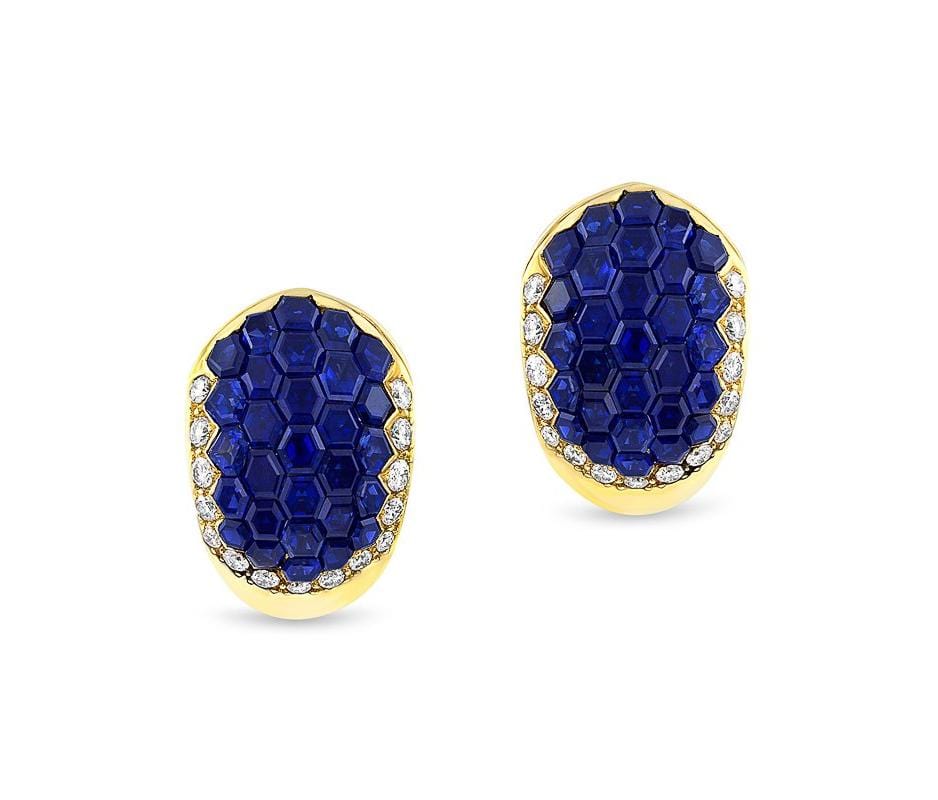Estate Invisible Set Sapphire & Diamond Earrings