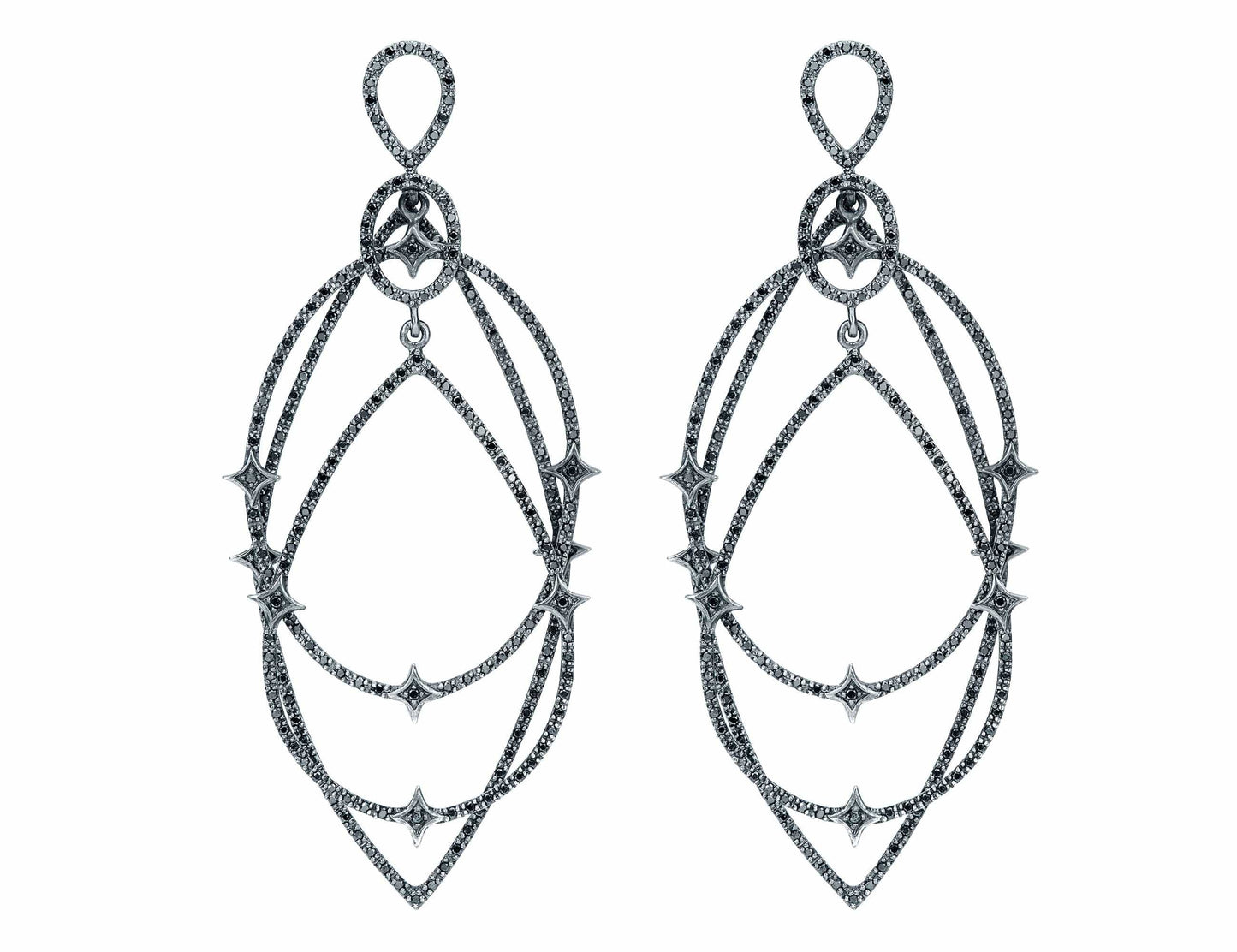 Estate Loree Rodkin 18k White Gold Black Diamond Geometric Earrings