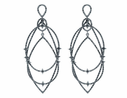 Estate Loree Rodkin 18k White Gold Black Diamond Geometric Earrings