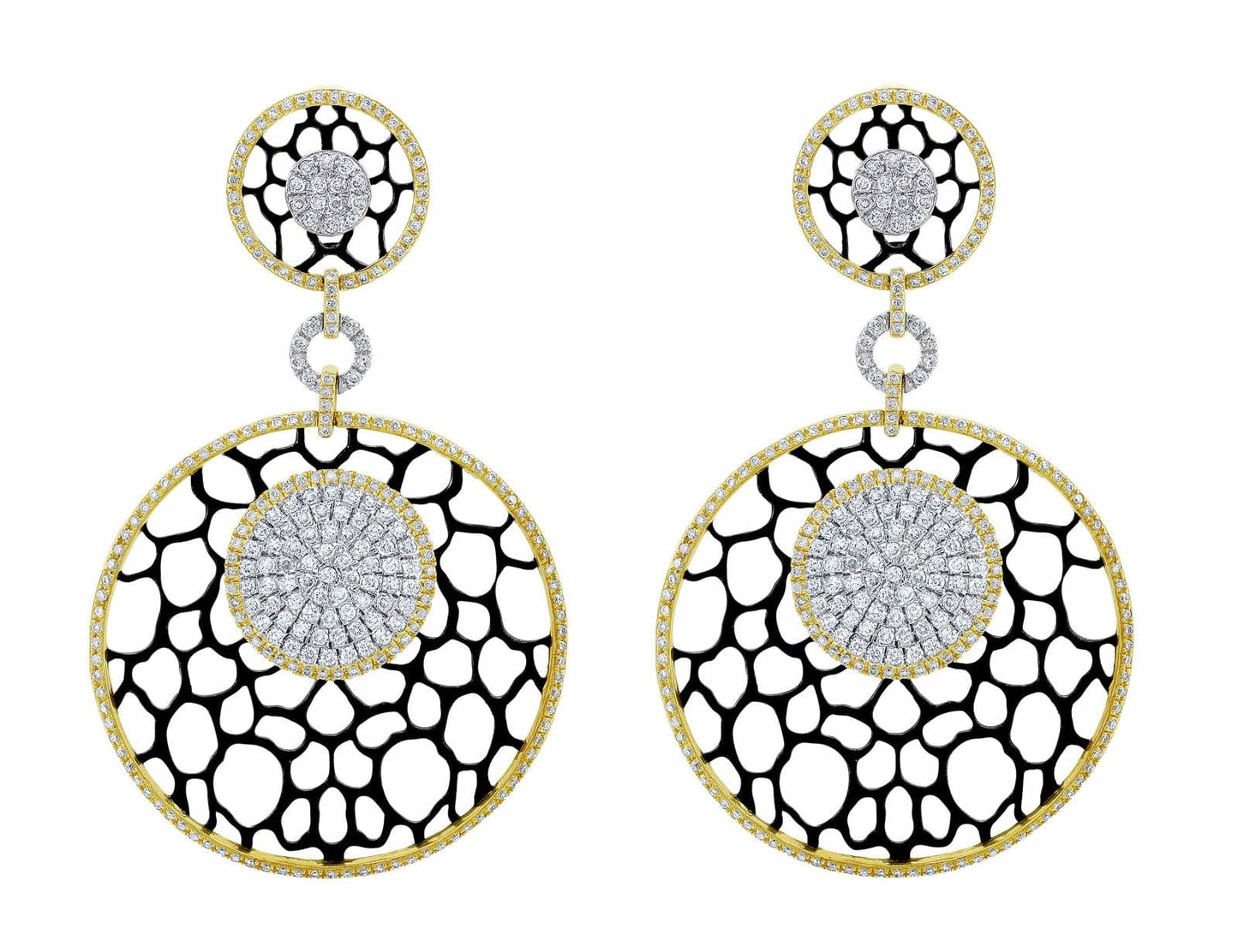 18kt Yellow Gold Lace Motif Pavé Omega Earrings