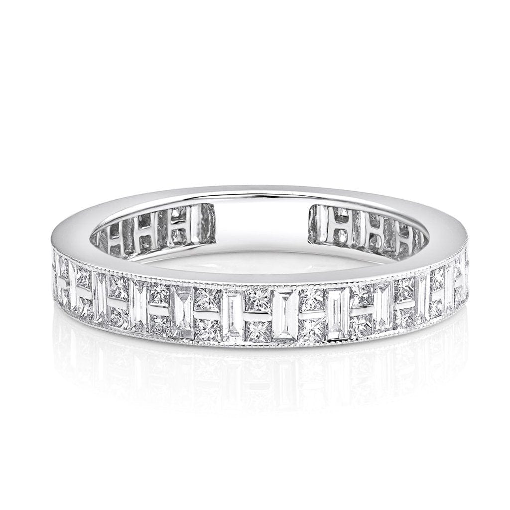 18kt White Gold Channel Set Baguette & Princess Cut Diamond Band