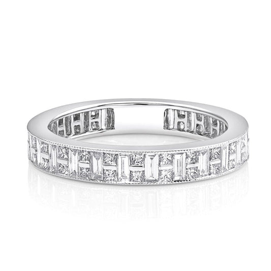 18kt White Gold Channel Set Baguette & Princess Cut Diamond Band