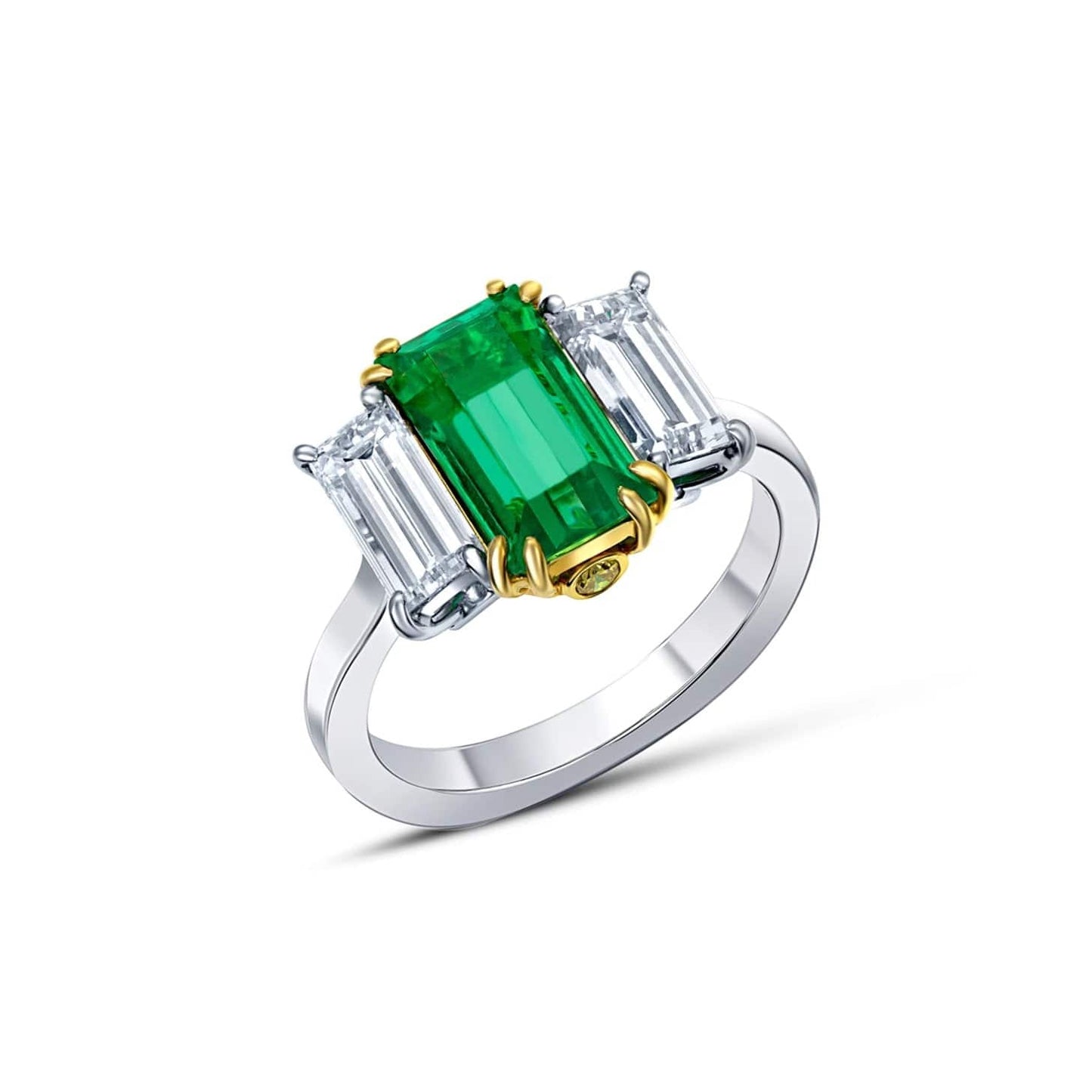 Rivière 18k Yellow Gold Platinum 2.22 ctw Colombian Emerald Ring, AGL certified