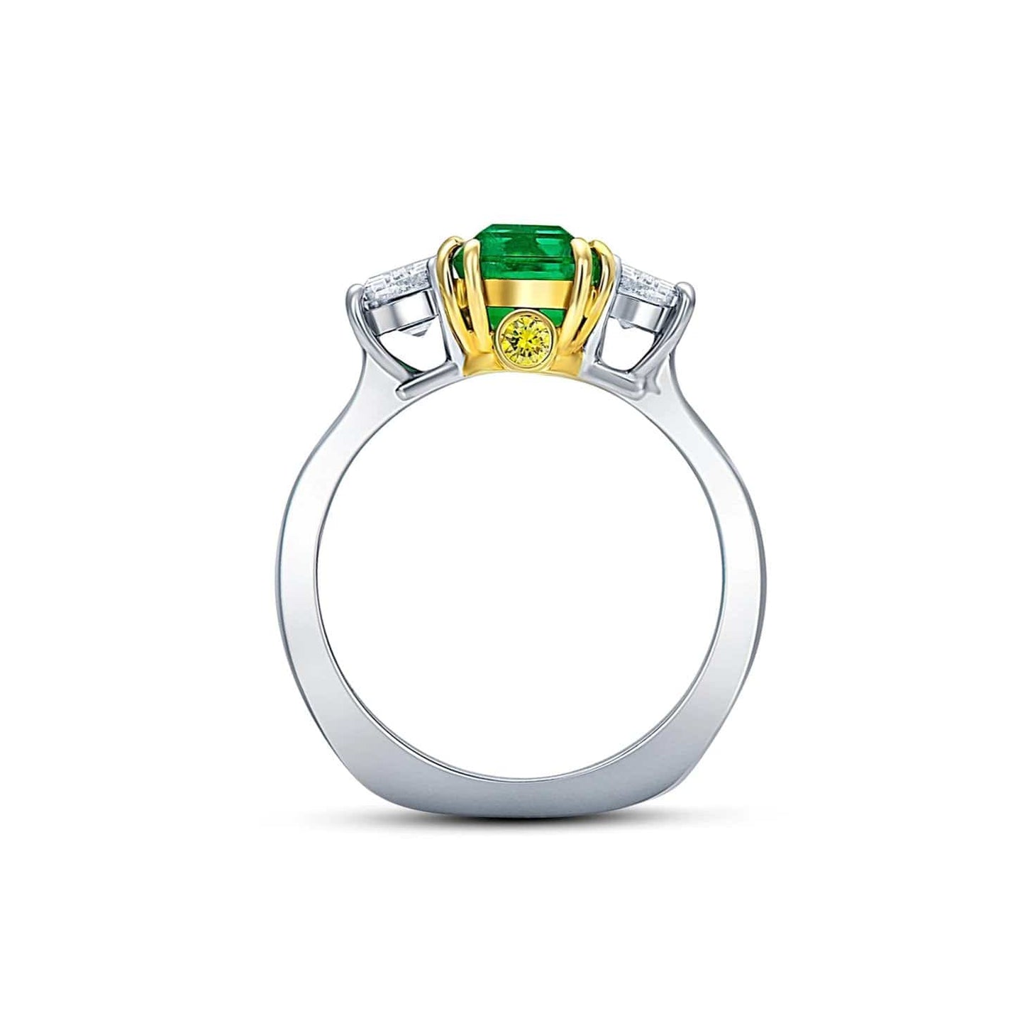 Rivière 18k Yellow Gold Platinum 2.22 ctw Colombian Emerald Ring, AGL certified