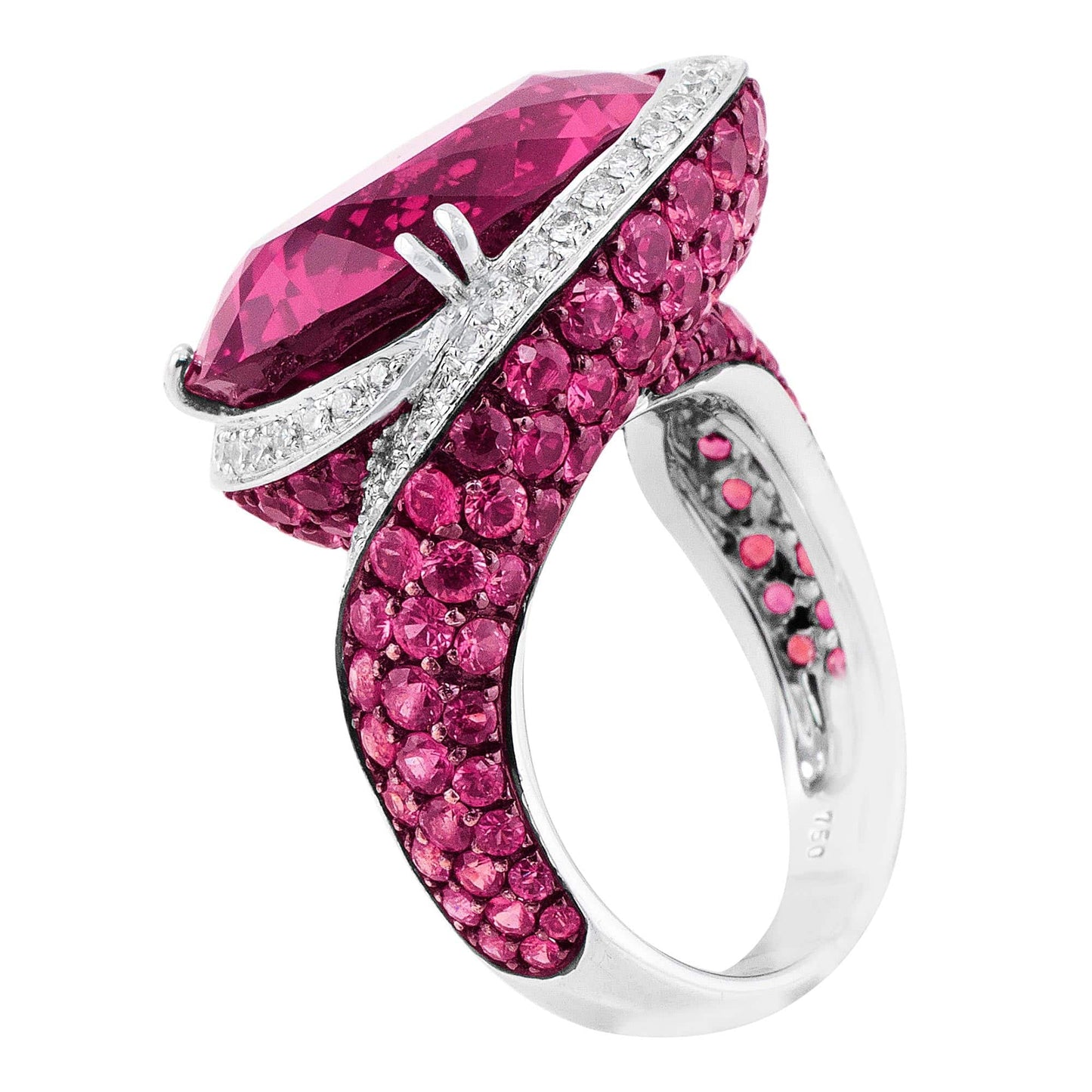 White Gold 19 Carat Pink Tourmaline Pink Sapphire Diamond Ring
