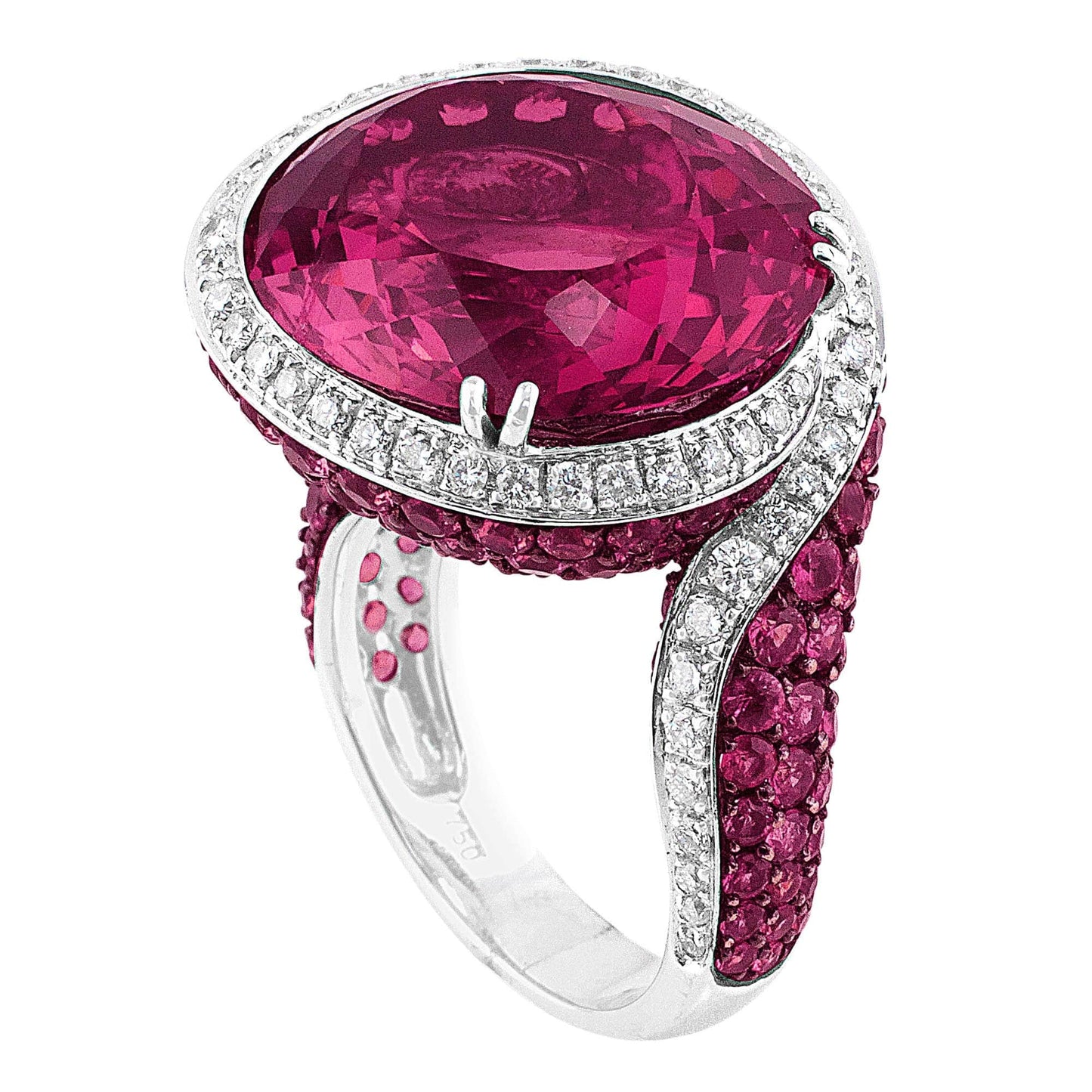White Gold 19 Carat Pink Tourmaline Pink Sapphire Diamond Ring