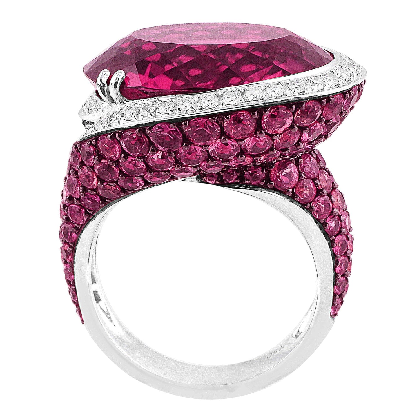 White Gold 19 Carat Pink Tourmaline Pink Sapphire Diamond Ring
