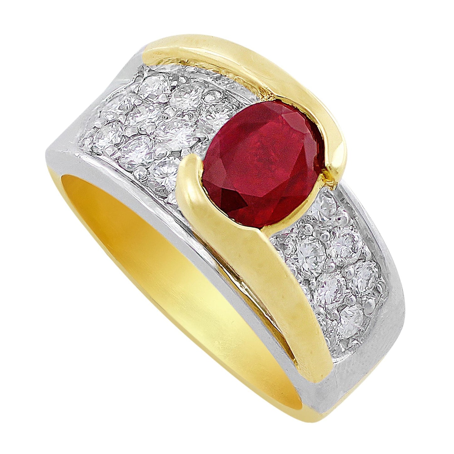 Estate 18k White Yellow Gold Ruby Diamond Crossover Ring