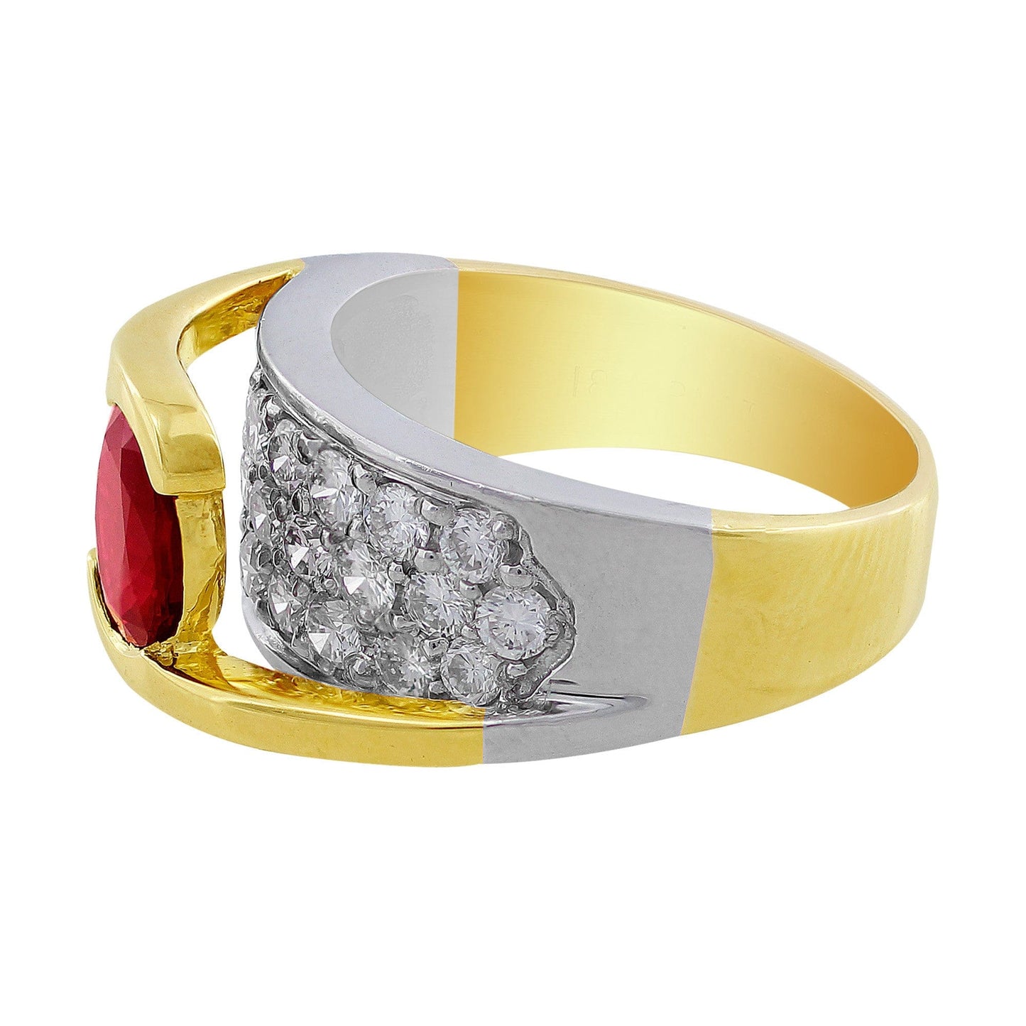 Estate 18k White Yellow Gold Ruby Diamond Crossover Ring