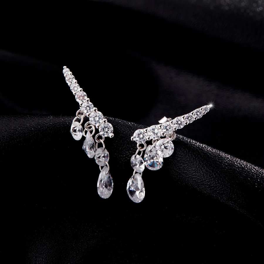 Geometric Water Drop CZ Stud Earrings – 925 Sterling Silver