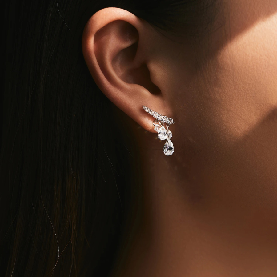 Geometric Water Drop CZ Stud Earrings – 925 Sterling Silver
