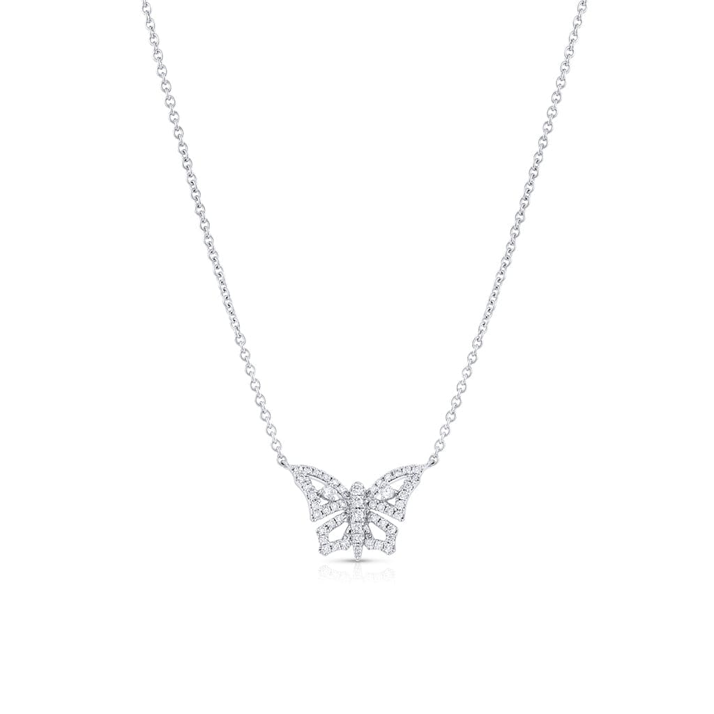18K White Gold Diamond Butterfly Stationed Pendant Necklace