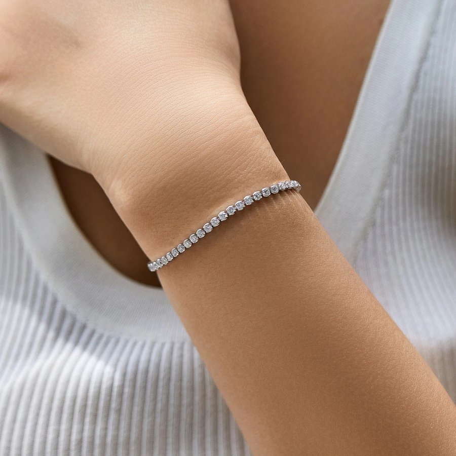 Elegant Round CZ Tennis Bracelet – Platinum Plated 925 Sterling Silver