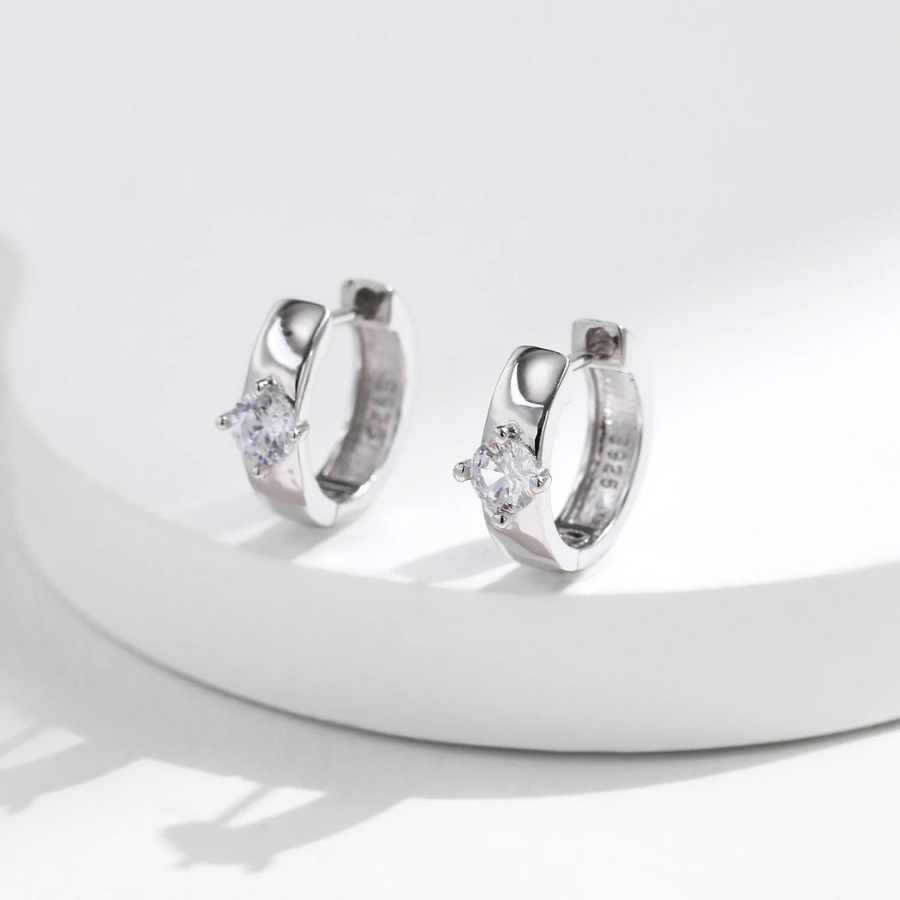 Elegant Round Moissanite Ear Buckle Earrings – 925 Sterling Silver