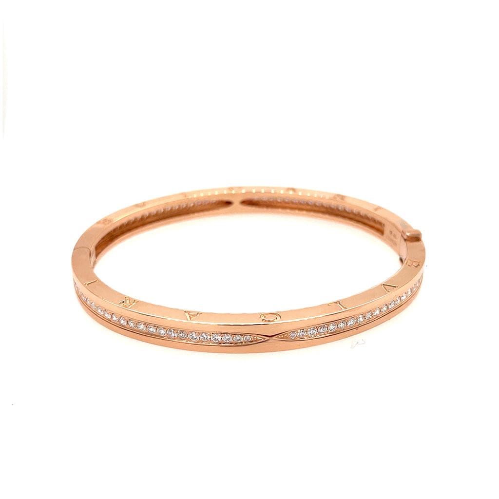 Bulgari 18K Rose Gold Pave Diamond B.Zero1 Medium Bangle Bracelet