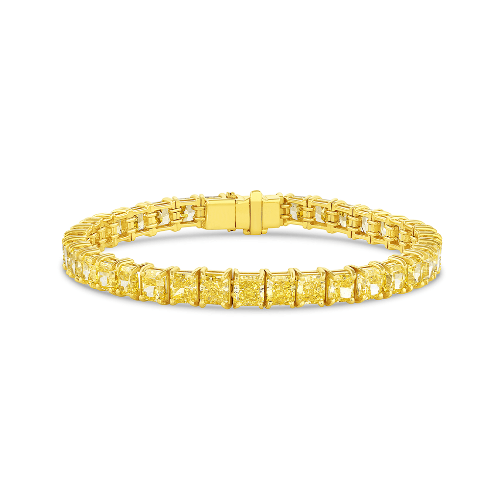 Rivière 18k Yellow Gold 19.07ctw Fancy Vivid Yellow Diamond Bracelet, GIA Certified
