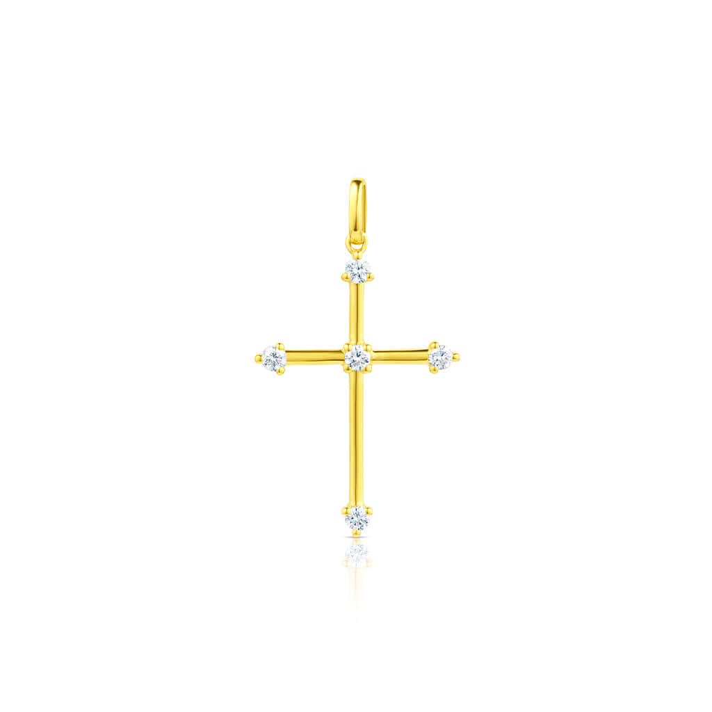 18kt Yellow Gold 5 Diamond Cross Pendant