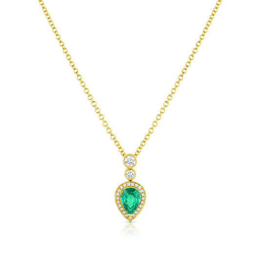 18kt Yellow Gold 1.03ct Pear-Shaped Emerald and Diamond Necklace
