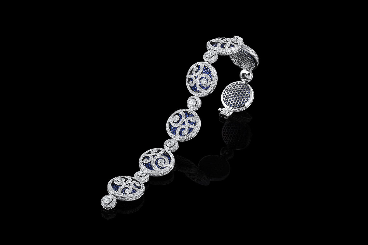 Estate " Graff" 18k Gold Diamond and Sapphire Necklace and Bracelet Set