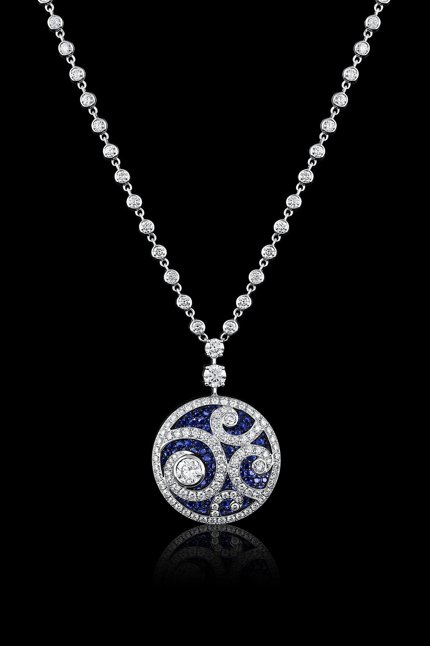 Estate " Graff" 18k Gold Diamond and Sapphire Necklace and Bracelet Set