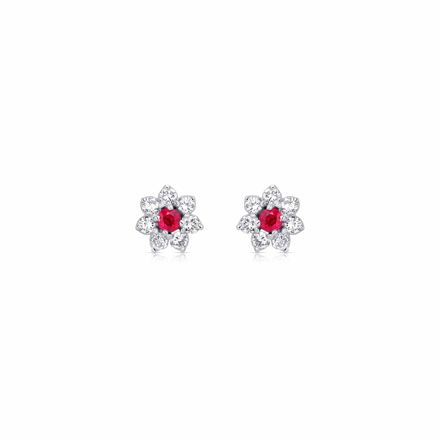 Rivière Platinum 0.54ctw Ruby and Diamond Flower Earrings