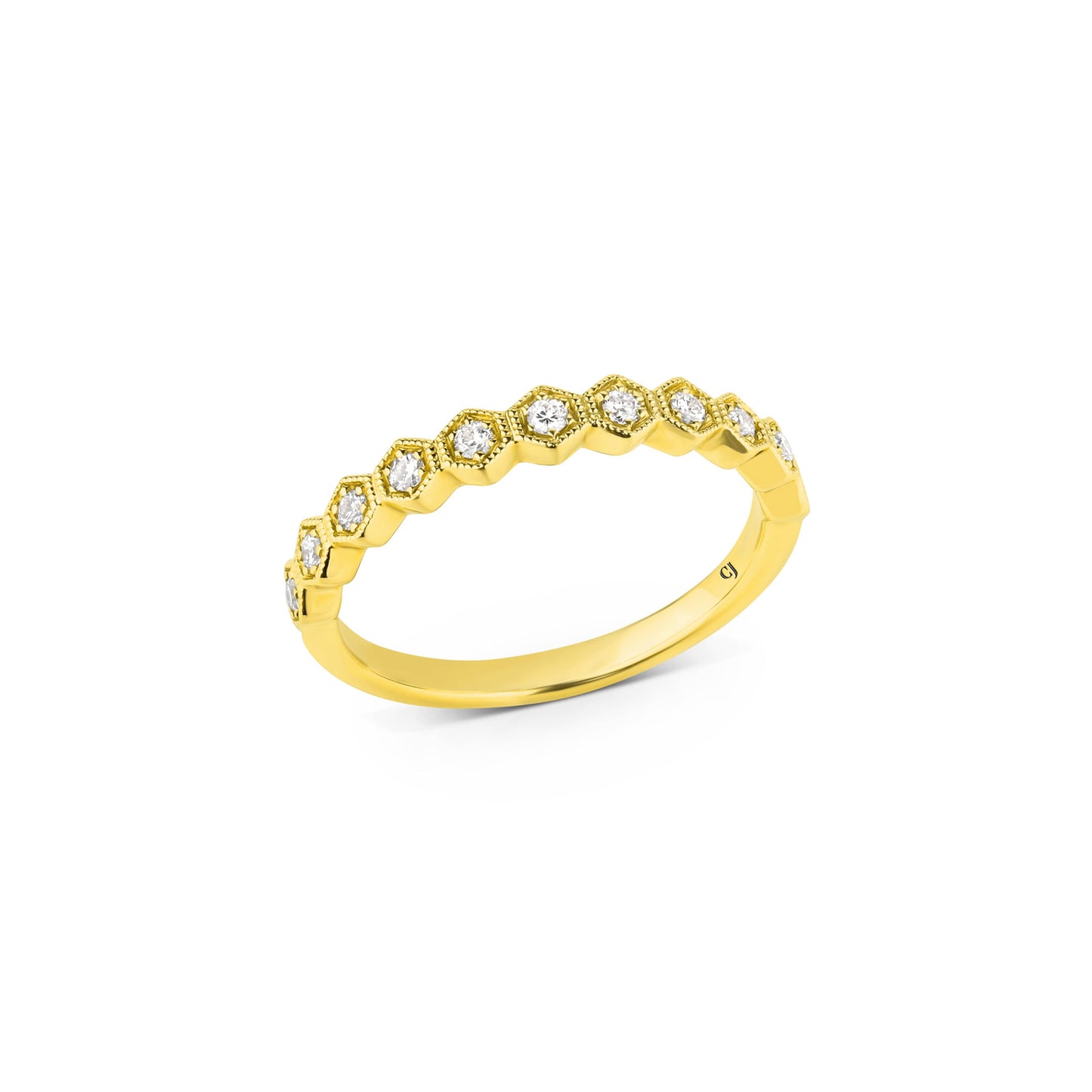 14kt Yellow Gold Diamond Halfway Hexagonal Band