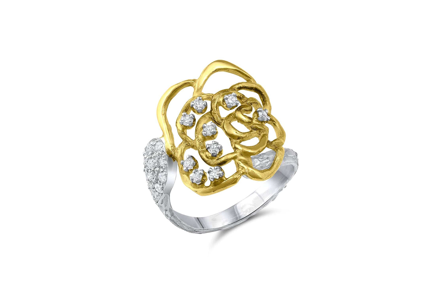 18k Yellow and White Gold Salavetti White Diamond Rose Ring
