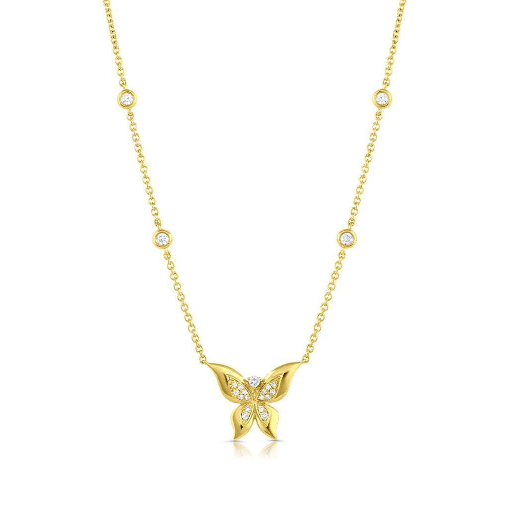 18kt Yellow Gold Diamond Butterfly Necklace 4 Diamond in Chain