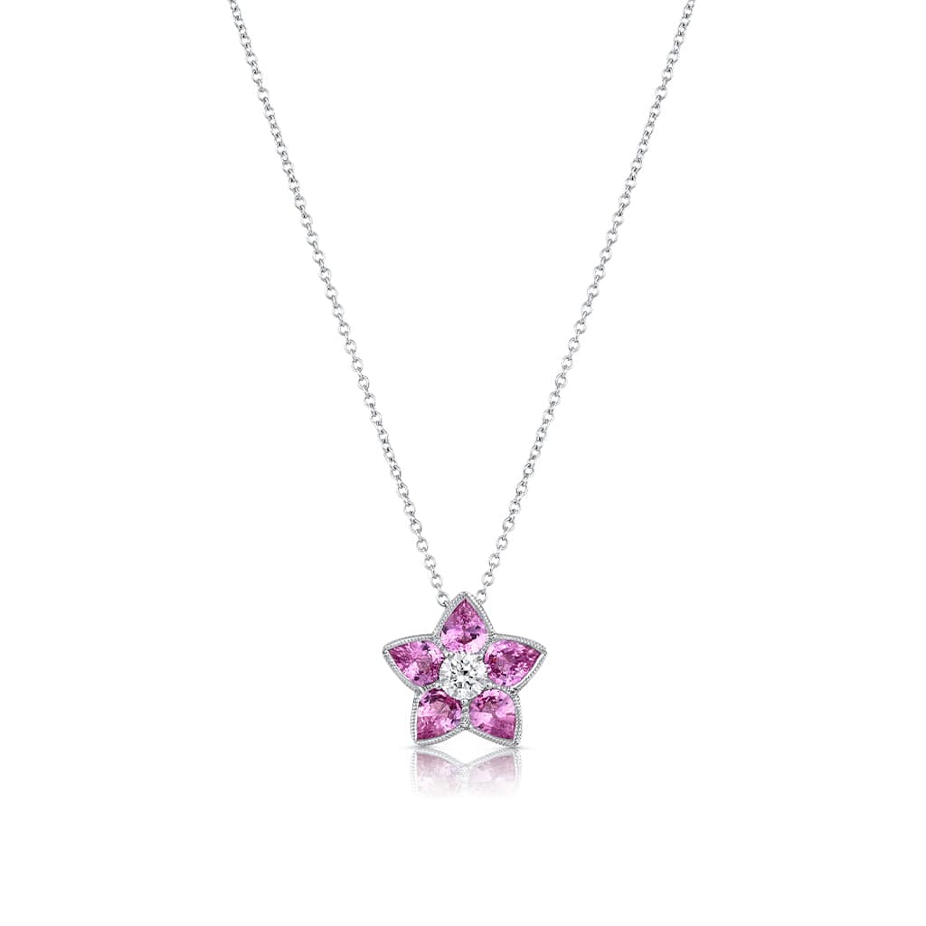 18kt White Gold Pink Sapphire and Sapphire Star Pendant