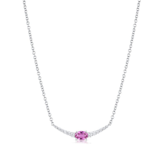 18kt White Gold Pink Sapphire and Diamond Crescent Necklace