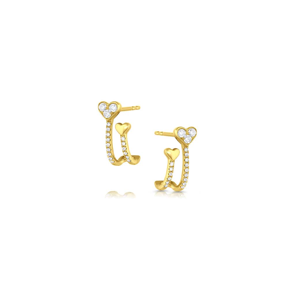18kt Yellow Gold  Diamond "J-Stud" Heart Stud Earrings